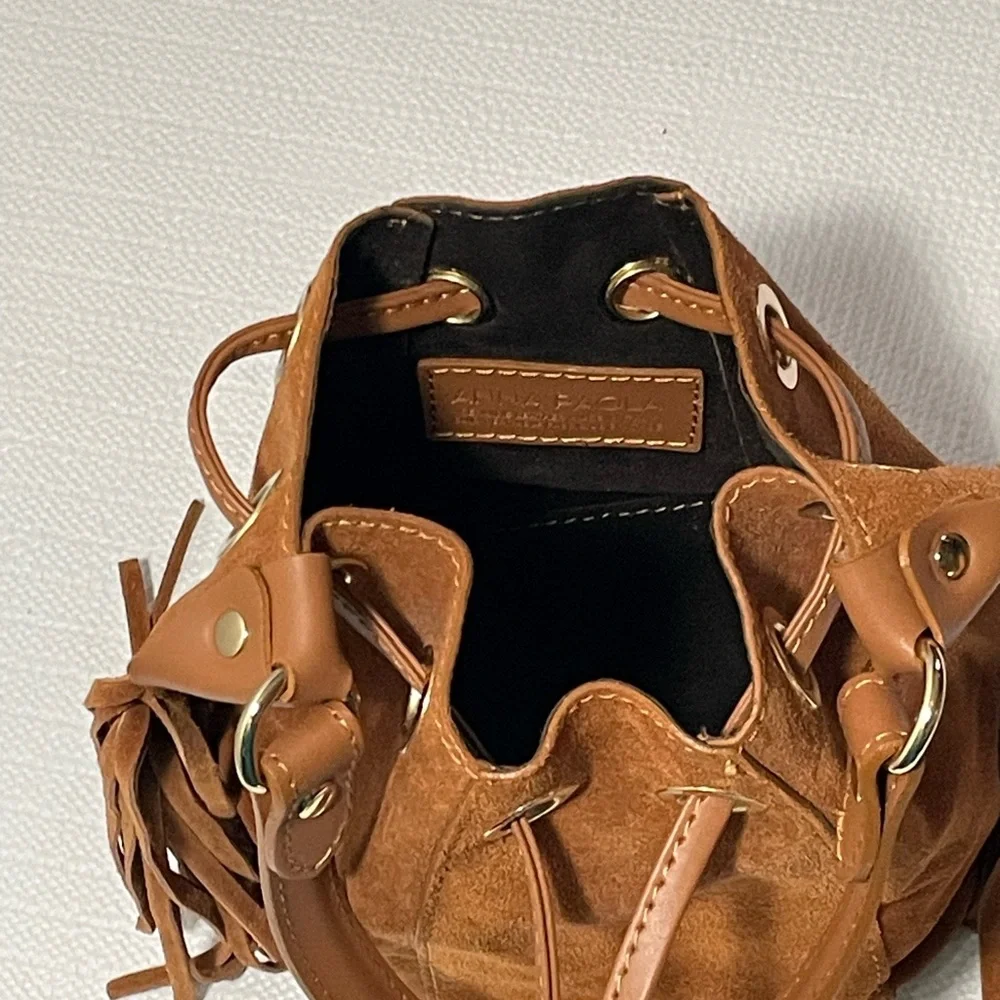Anna Paola suede , genuine leather fringe bucket bag - Picture 4 of 13